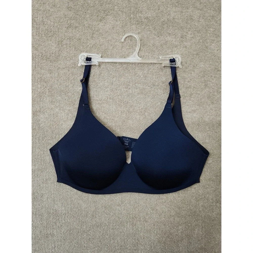 SOMA Vanishing 360 Wireless Bra Womens 36B Navy Blue Full Coverage NEW w/Defect